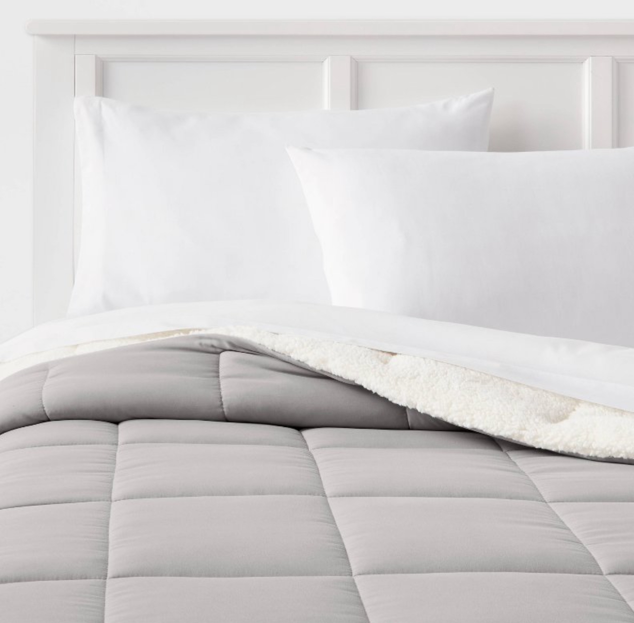 Twin/Twin Extra Long Faux Shearling Washed Microfiber Reversible Comforter Gray - Room Essentials™: OEKO-TEX Certified, 180 Thread Count