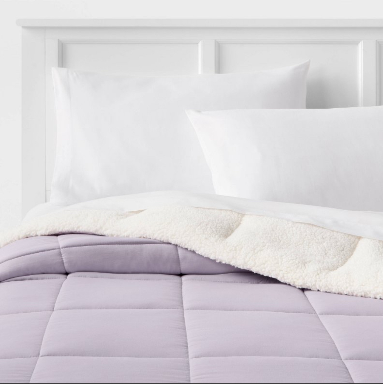 Twin/Twin Extra Long Faux Shearling Washed Microfiber Reversible Comforter Light Purple - Room Essentials™: Brushed, OEKO-TEX Certified