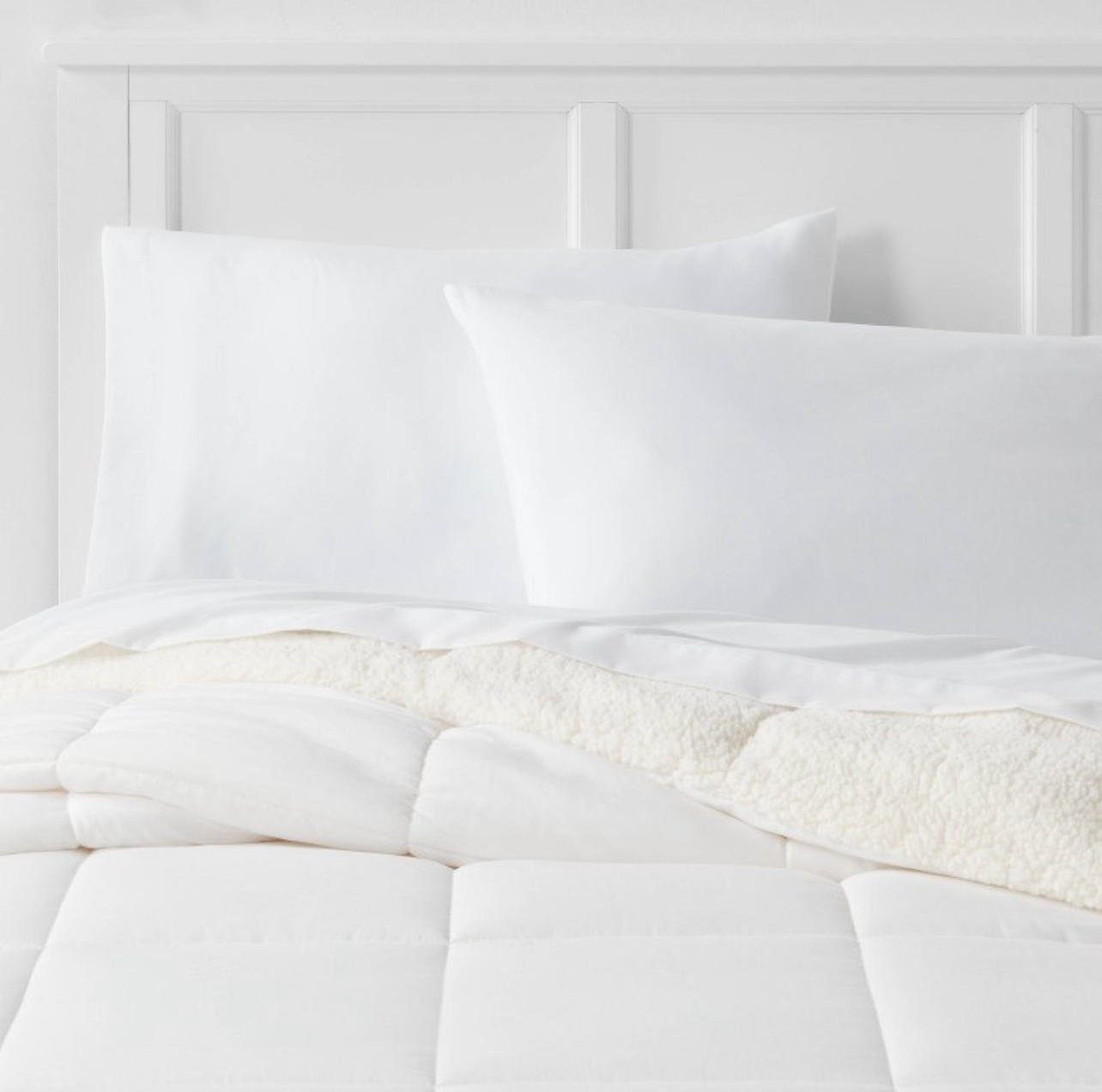 Twin/Twin Extra Long Faux Shearling Washed Microfiber Reversible Comforter White - Room Essentials™: OEKO-TEX Certified, Dorm Bedding