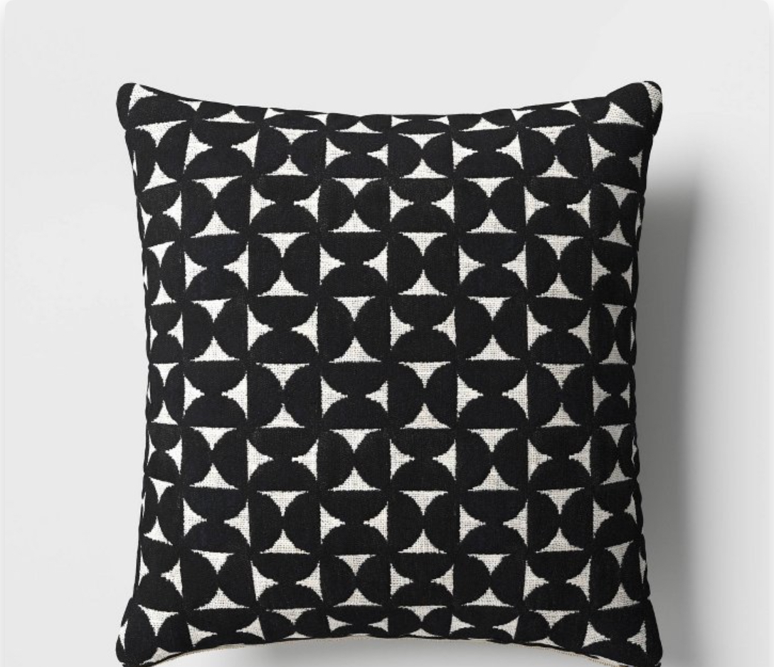 Velvet Jacquard Geo Square Throw Pillow Black/Ivory- Threshold