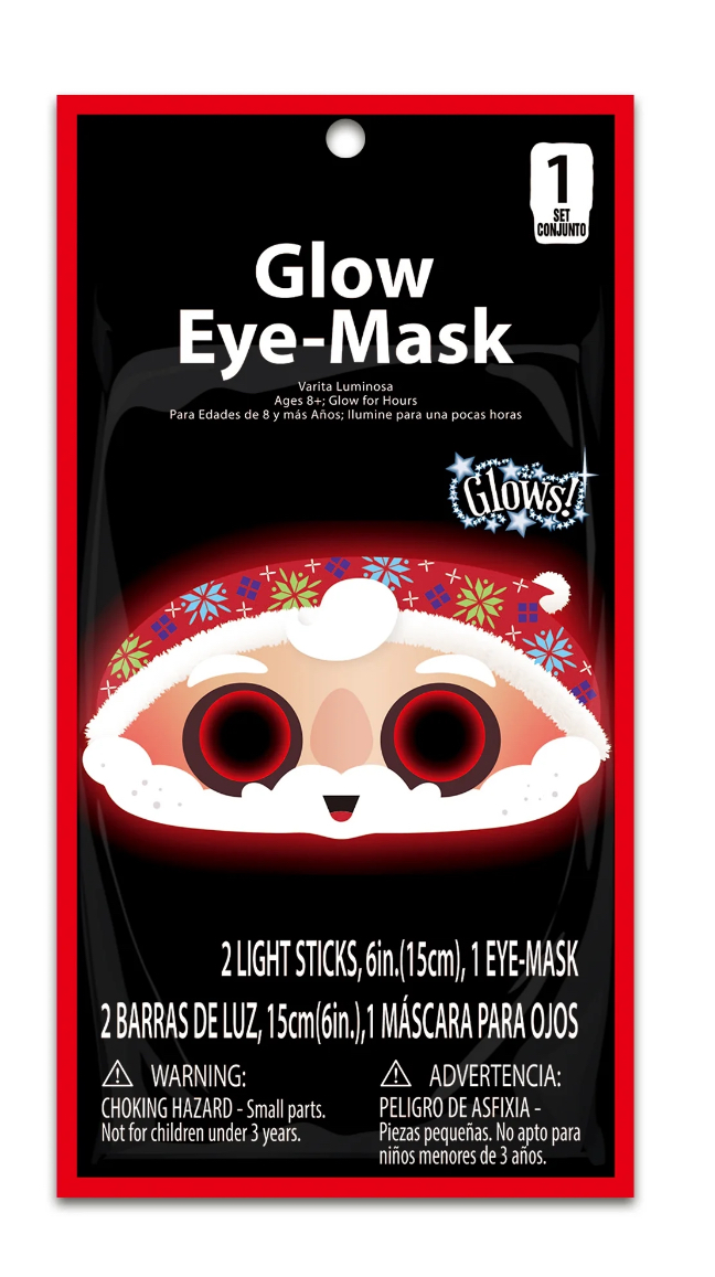 Vendor Labeling Christmas Red Glow Santa Claus Eyemask, 10.5in. x 0.5in. x 5.5in., 26g
