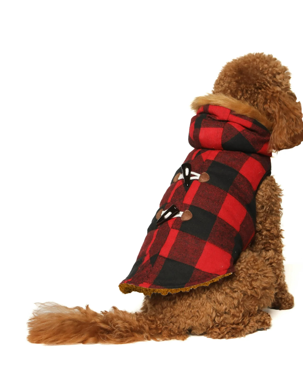 Vibrant Life Dog Clothes: Red & Black Buffalo Plaid Peacoat, S