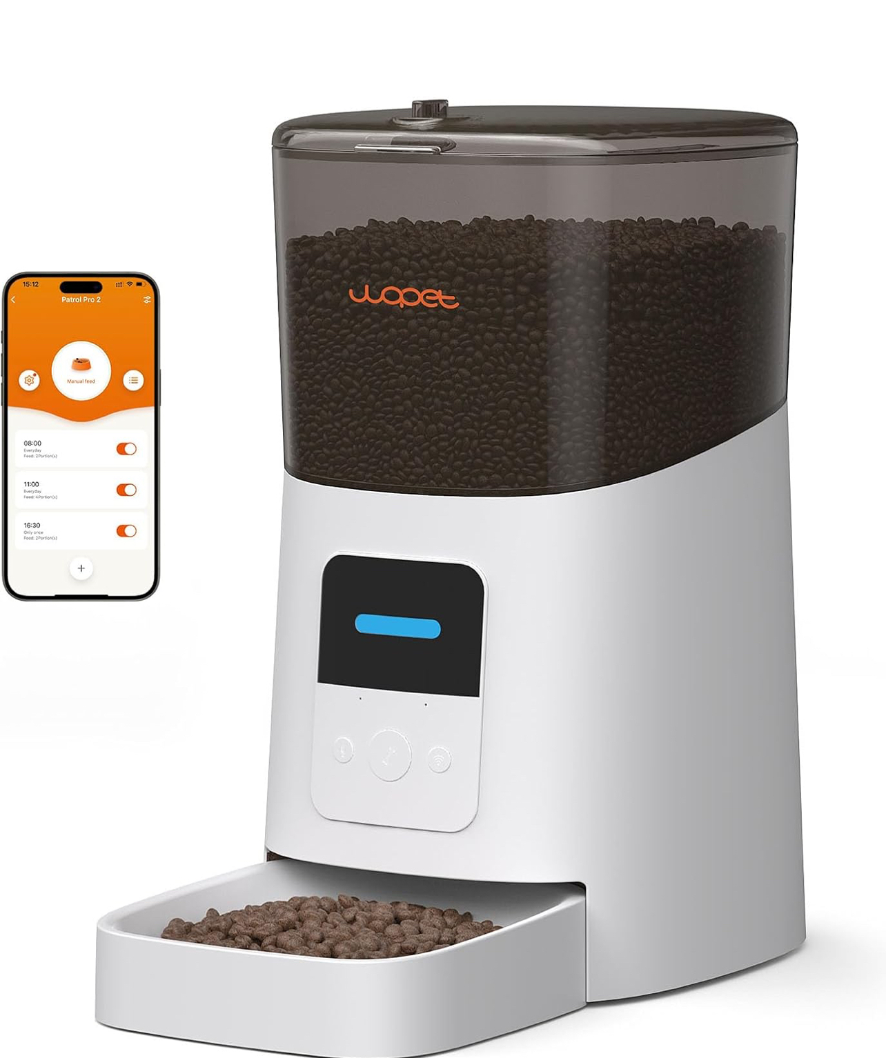 WOPET 6L Automatic Cat Feeder, WiFi Automatic Dog Feeder with APP Control for Remote Feeding, Automatic Cat Food Dispenser with Low Food Sensor and Voice Recorder, Up to 15 Meals Per Day