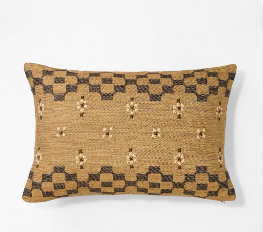 Woven With Cross Stitching Lumbar Throw Pillow Brown/Cream -Threshold