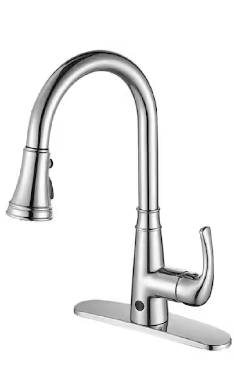 Zalerock Touchless Gooseneck Single Handle Pull Down Sprayer Kitchen Faucet with Deckplate Pull Out Sink Faucet in Chrome